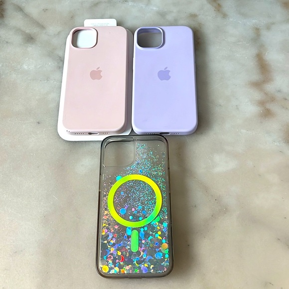 Apple iPhone 13 Silicone Case Set of 3 Purple, Pink and Glitter Pink Sky Case - Picture 2 of 15